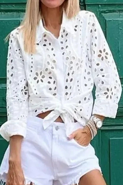 Tops casuales de cuello vuelto con aberturas lisas