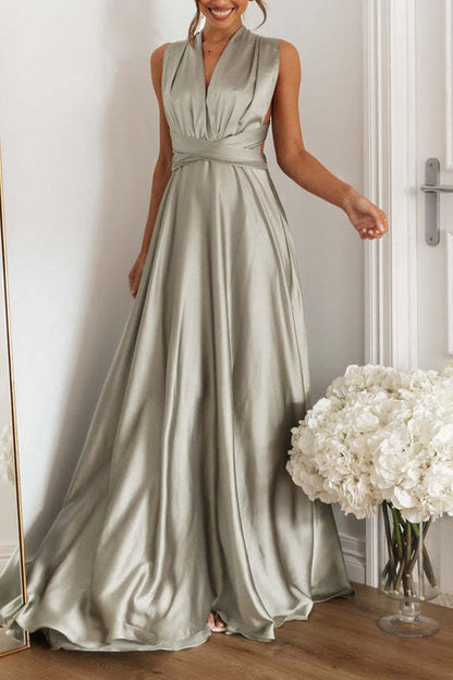Vestidos de noche elegantes de celebridades con escote en V y diseño de tirantes sin espalda y lisos