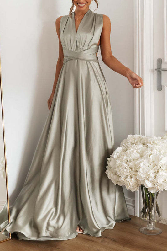 Vestidos de noche elegantes de celebridades con escote en V y diseño de tirantes sin espalda y lisos