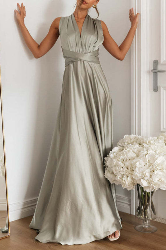 Vestidos de noche elegantes de celebridades con escote en V y diseño de tirantes sin espalda y lisos