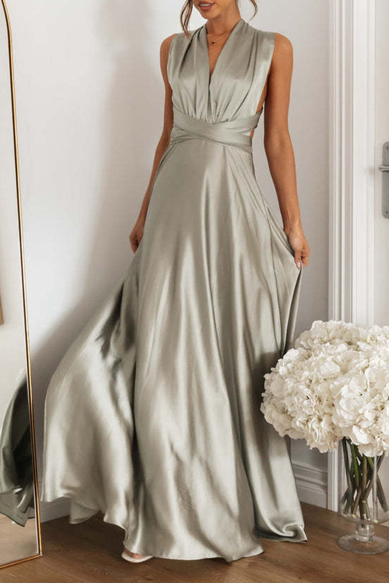 Vestidos de noche elegantes de celebridades con escote en V y diseño de tirantes sin espalda y lisos
