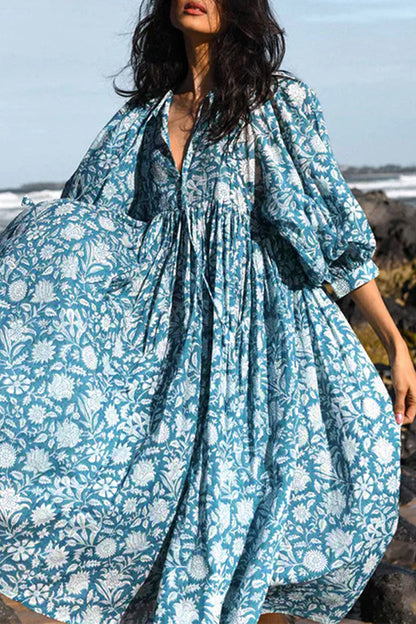 Vestido playero informal de vacaciones con estampado de camuflaje y cuello en V de patchwork