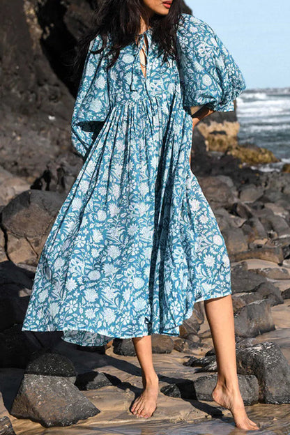 Vestido playero informal de vacaciones con estampado de camuflaje y cuello en V de patchwork