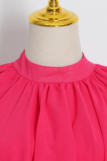 Vestido playero informal de cuello mandarín con volantes lisos para vacaciones