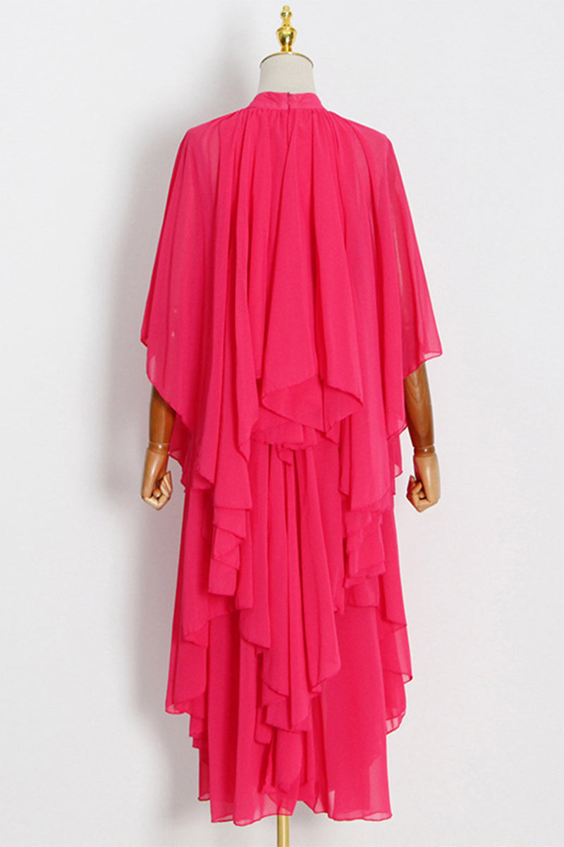 Vestido playero informal de cuello mandarín con volantes lisos para vacaciones