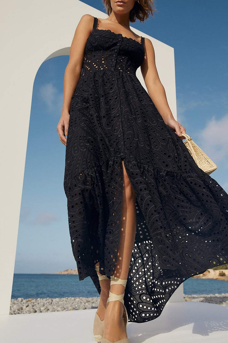 Vestido elegante y dulce con cuello cuadrado, de patchwork, liso y ahuecado (4 colores)