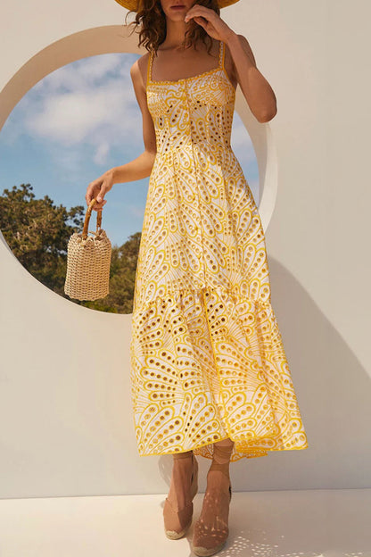 Vestido elegante y dulce con cuello cuadrado, de patchwork, liso y ahuecado (4 colores)
