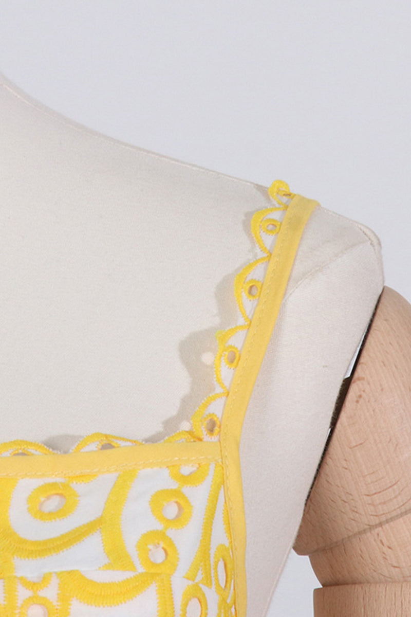 Vestido elegante y dulce con cuello cuadrado, de patchwork, liso y ahuecado (4 colores)