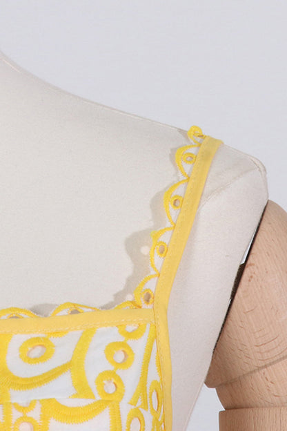 Vestido elegante y dulce con cuello cuadrado, de patchwork, liso y ahuecado (4 colores)