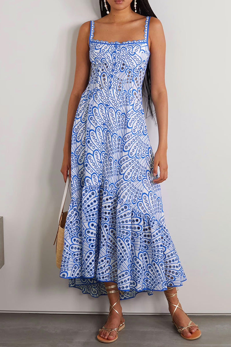 Vestido elegante y dulce de color liso con cuello cuadrado y diseño de patchwork ahuecado.