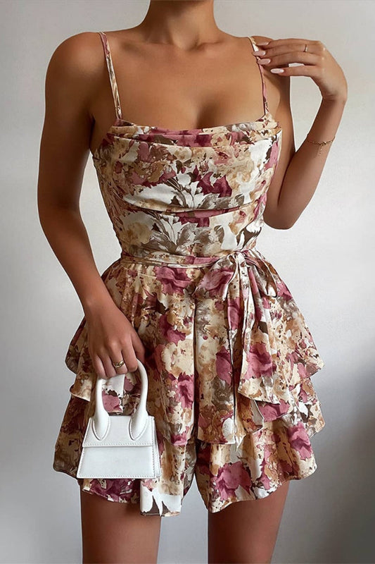 Mono ajustado con tirantes finos, espalda descubierta y estampado de patchwork informal
