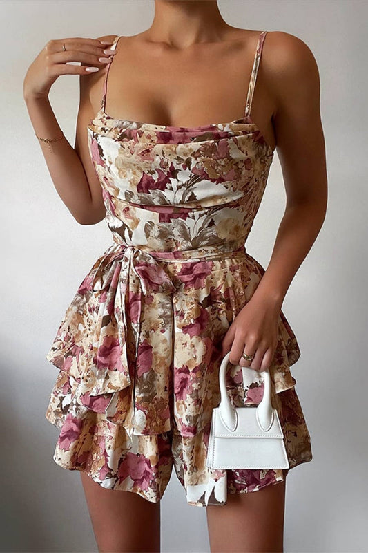 Mono ajustado con tirantes finos, espalda descubierta y estampado de patchwork informal