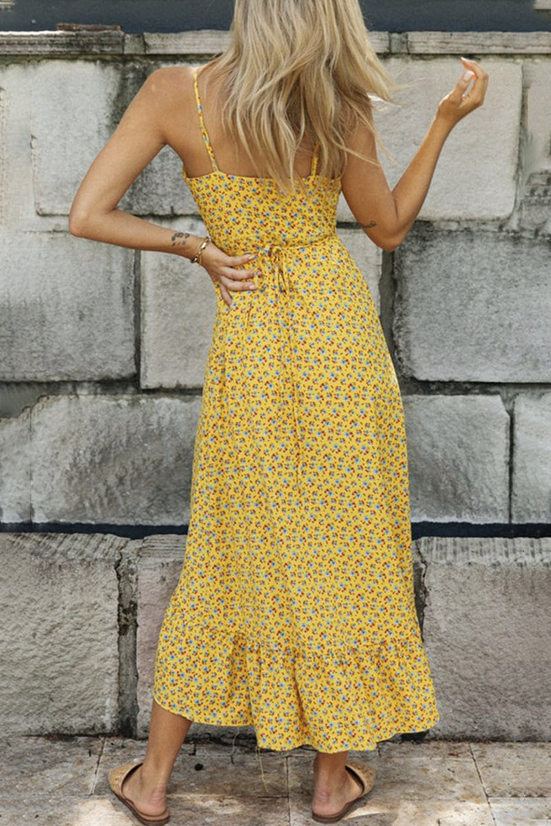 Vestido asimétrico con escote en V y volantes florales, sexy, para vacaciones