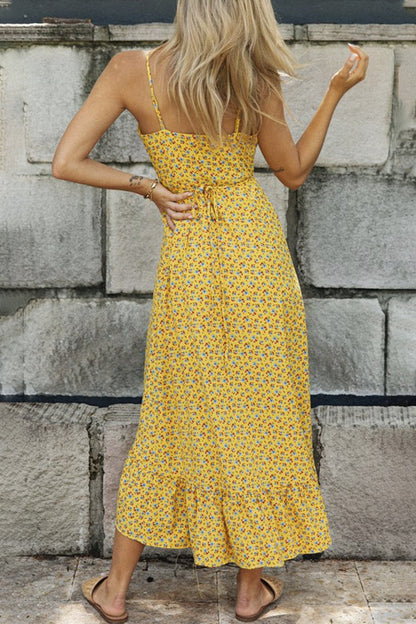 Vestido asimétrico con escote en V y volantes florales, sexy, para vacaciones