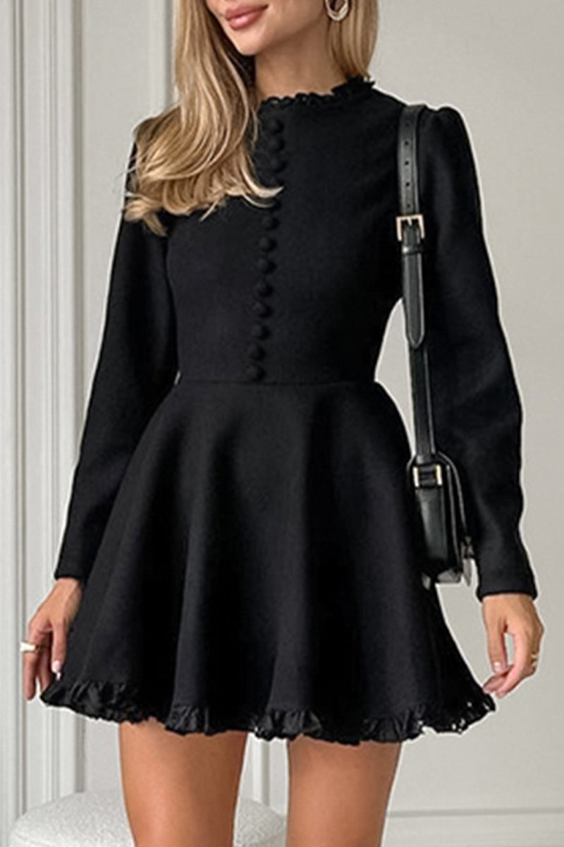 Vestidos elegantes de celebridades con encaje sólido, hebilla y cuello redondo, línea A