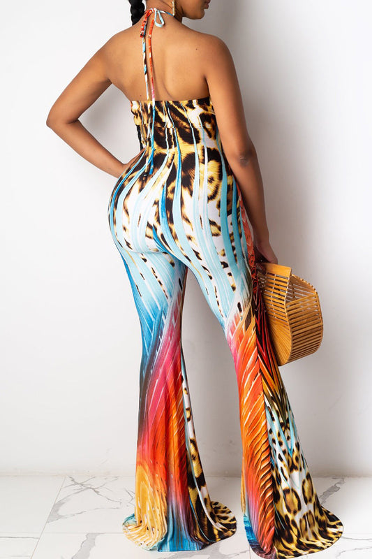 Monos sexis con estampado de vendaje y patchwork con cuello halter y corte regular