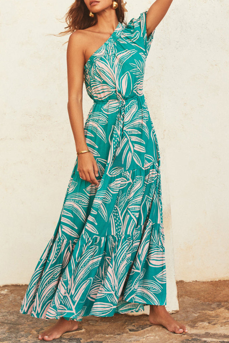 Vestidos casuales de vacaciones con estampado floral, frenillo, espalda descubierta, cuello oblicuo, corte A