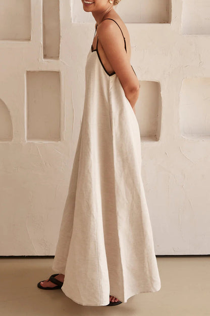 Vestido informal de cuello cuadrado con parches sólidos y tirantes finos