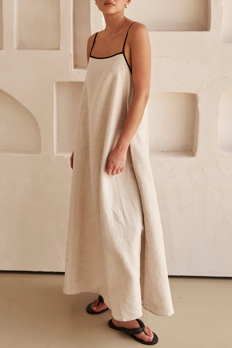 Vestido informal de cuello cuadrado con parches sólidos y tirantes finos