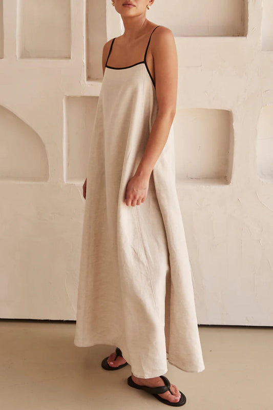 Vestido informal de cuello cuadrado con parches sólidos y tirantes finos