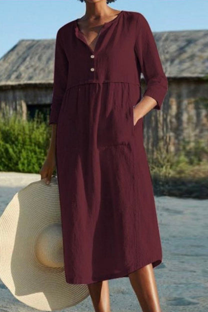 Vestidos casuales de moda con cuello redondo, de patchwork sólido y corte A