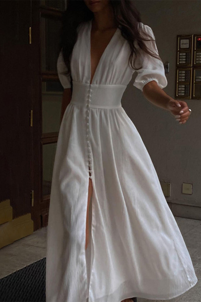 Elegantes vestidos de corte A con escote en V y hebilla sólida