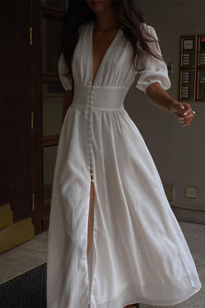 Elegantes vestidos de corte A con escote en V y hebilla sólida