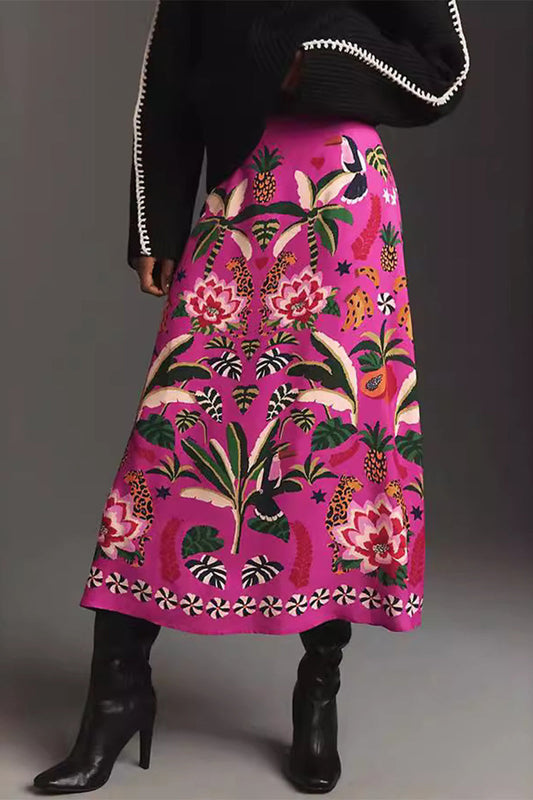 Parte inferior vintage elegante con estampado floral, cintura alta, tipo A