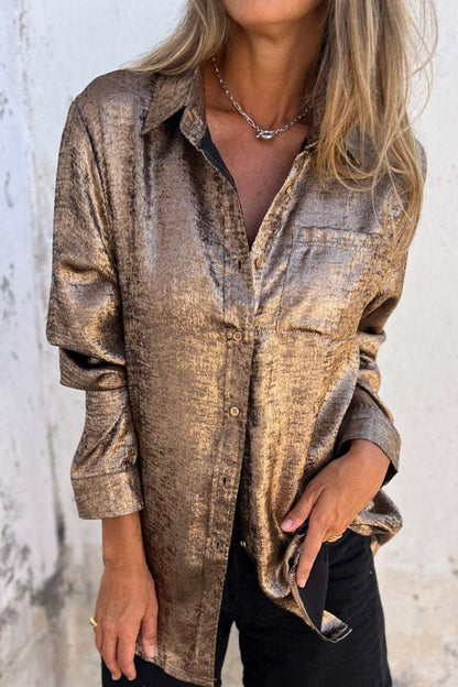 Tops casuales de cuello vuelto con lentejuelas sólidas