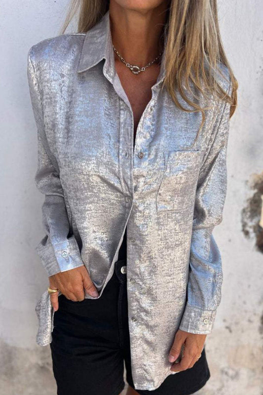 Tops casuales de cuello vuelto con lentejuelas sólidas
