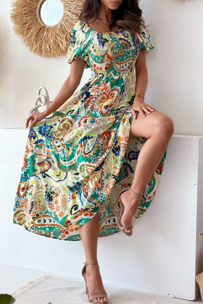 Sexy Vacation Floral Slit Off the Shoulder Printed Dress Dresses