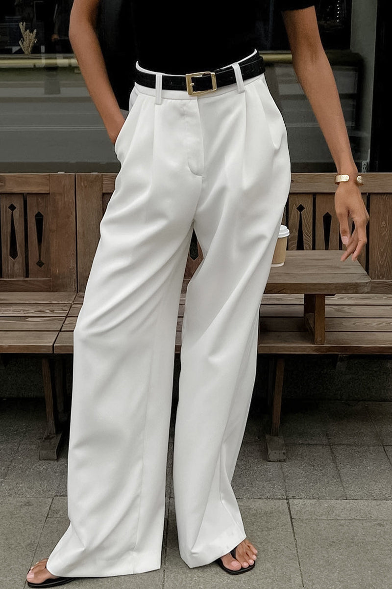 Pantalones casuales de estilo británico con bolsillos sólidos, sueltos y rectos, de color sólido