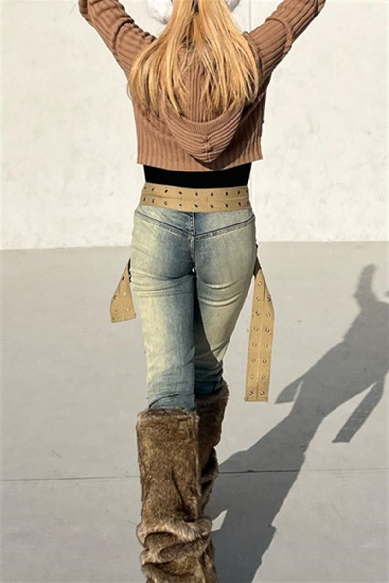 Vaqueros ajustados de cintura baja con diseño de patchwork vintage informal