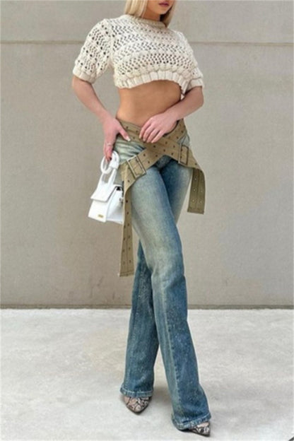 Vaqueros ajustados de cintura baja con diseño de patchwork vintage informal