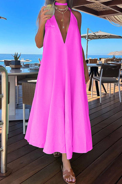 Vestido elegante, sencillo, liso, con cuello halter, sin mangas (5 colores)