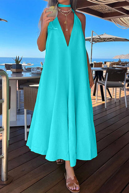 Vestido elegante, sencillo, liso, con cuello halter, sin mangas (5 colores)