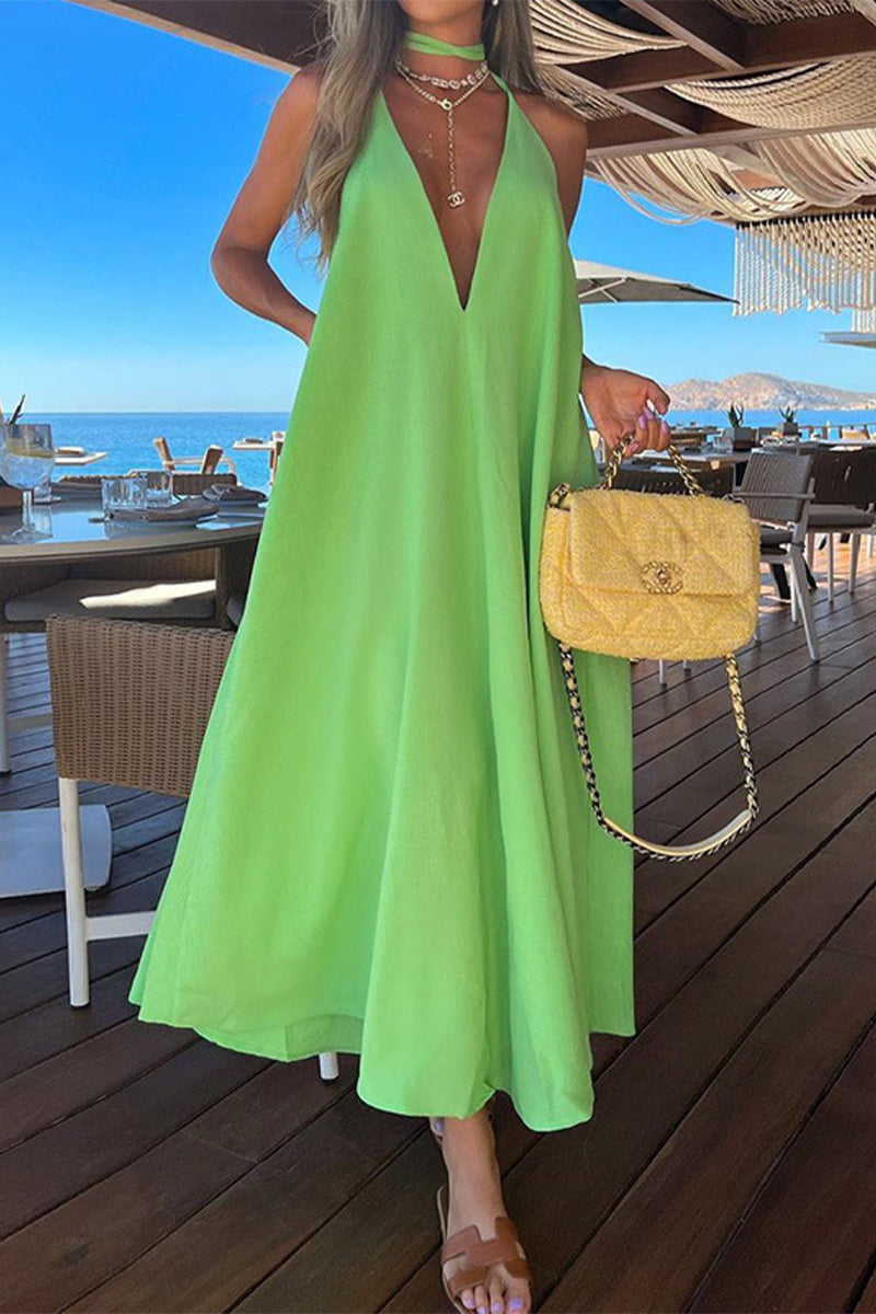 Vestido elegante, sencillo, liso, con cuello halter, sin mangas (5 colores)