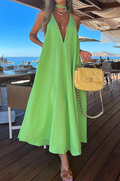 Vestido elegante, sencillo, liso, con cuello halter, sin mangas (5 colores)