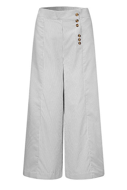 Pantalones casuales a rayas con bolsillos y botones, holgados, de cintura alta y pierna ancha, con estampado completo (3 colores)