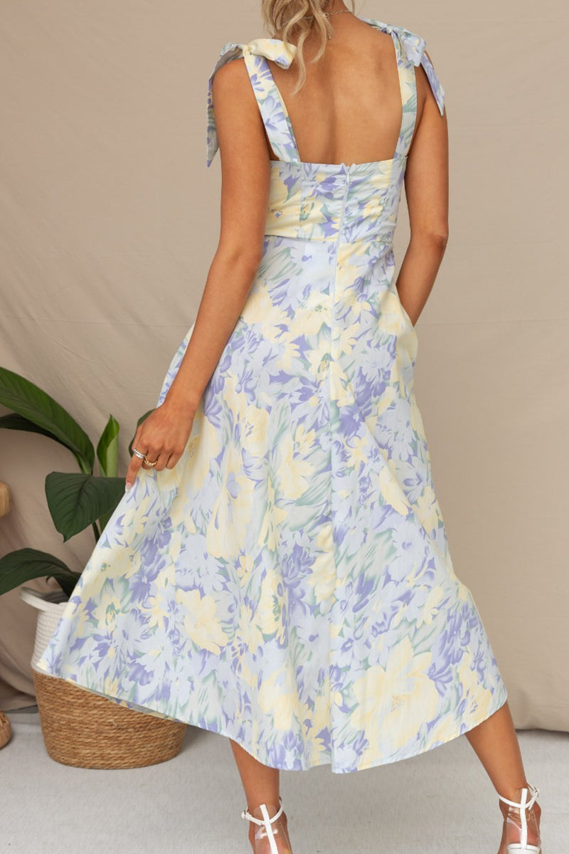 Vestidos con falda y escote en V, elegantes y dulces estampados de flores