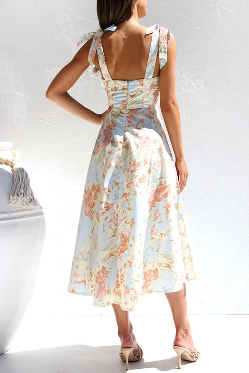 Vestidos con falda y escote en V, elegantes y dulces estampados de flores