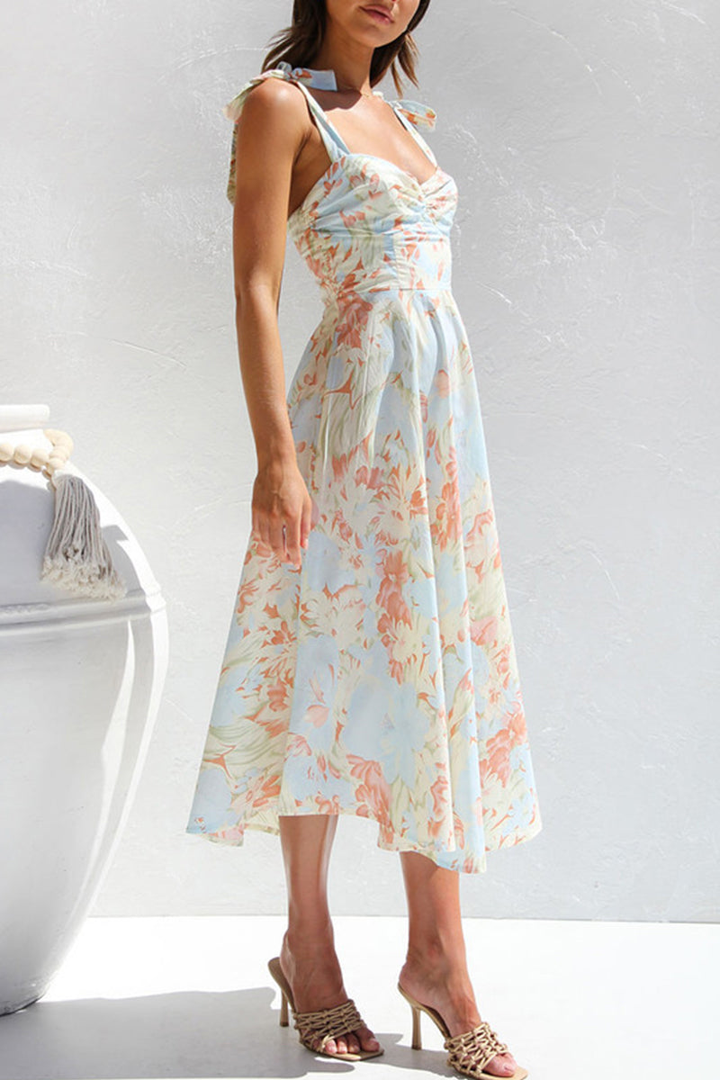 Vestidos con falda y escote en V, elegantes y dulces estampados de flores