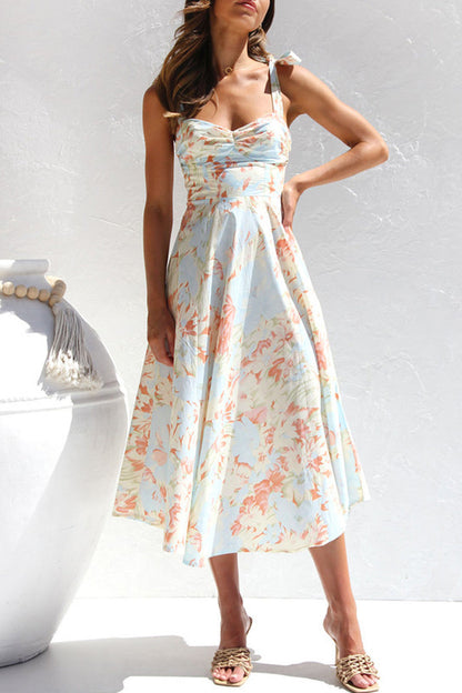 Vestidos con falda y escote en V, elegantes y dulces estampados de flores