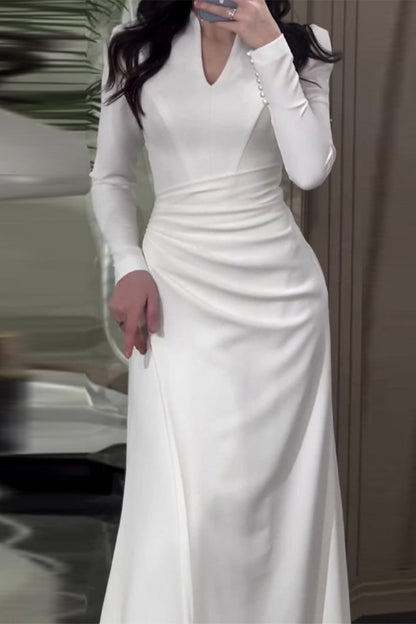 Vestidos elegantes de celebridades con falda cruzada con cuello en V y pliegues sólidos