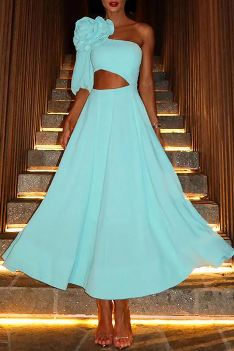 Vestidos de princesa elegantes con cuello oblicuo y apliques sólidos de celebridades