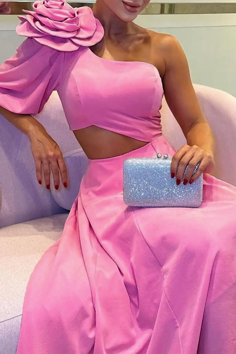 Vestidos de princesa elegantes con cuello oblicuo y apliques sólidos de celebridades