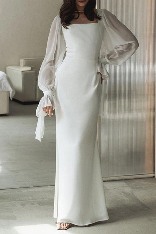 Vestidos elegantes de celebridades con cuello cuadrado y frenillo liso en forma de A