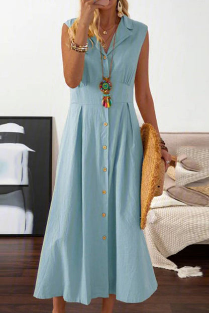Vestidos casuales con falda y cintura con cuello vuelto y hebilla sólida (4 colores)