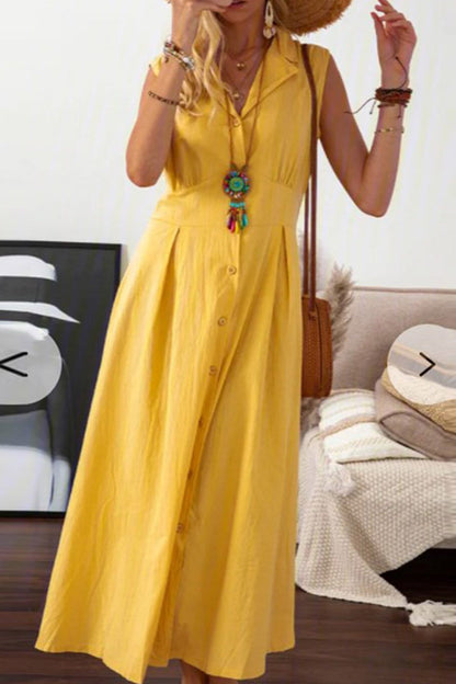 Vestidos casuales con falda y cintura con cuello vuelto y hebilla sólida (4 colores)