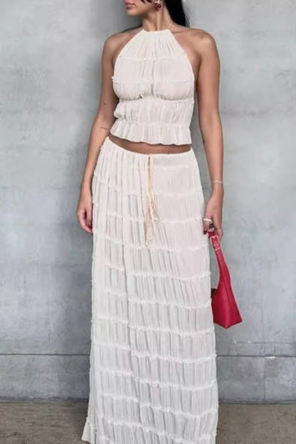 Traje de baño sexy de dos piezas sin mangas con cuello halter y espalda descubierta